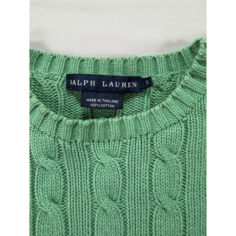 Ralph Lauren Women's Green Cable-Knit Crew Neck Long Sleeve Cotton Sweater S - Picture 3 of 7